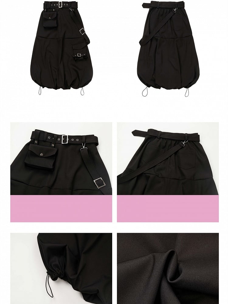 Techwear Bubble with Futuristic Black Pockets Cargo Skirt
