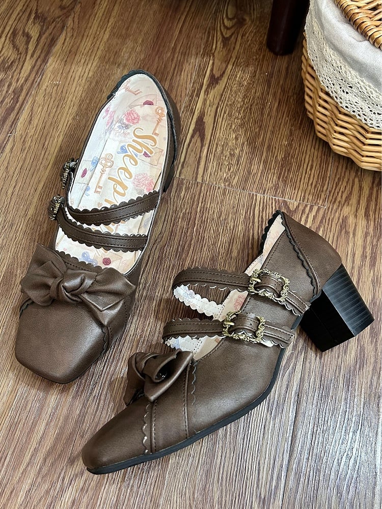 Sweet Top Brown Shoes Lolita at Bow