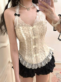 Mit weißem Chiffon-Cremeschwarz-Bustier mit Tupfenmuster