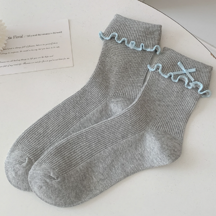 6 Ruffled Contrast Options Trim Ankle Socks Details Color Bowknot
