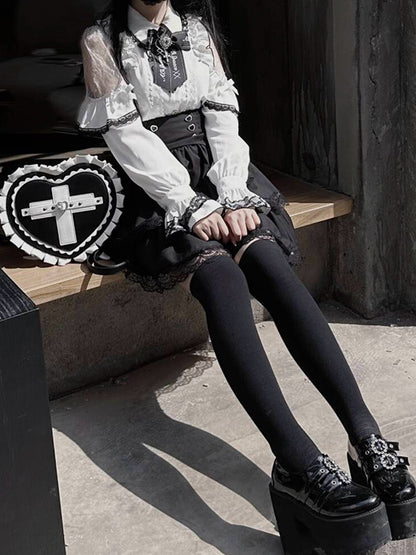 Heart / Light Jirai Wings Cross Pink with in Leather Black Blue Backpack Kei PU