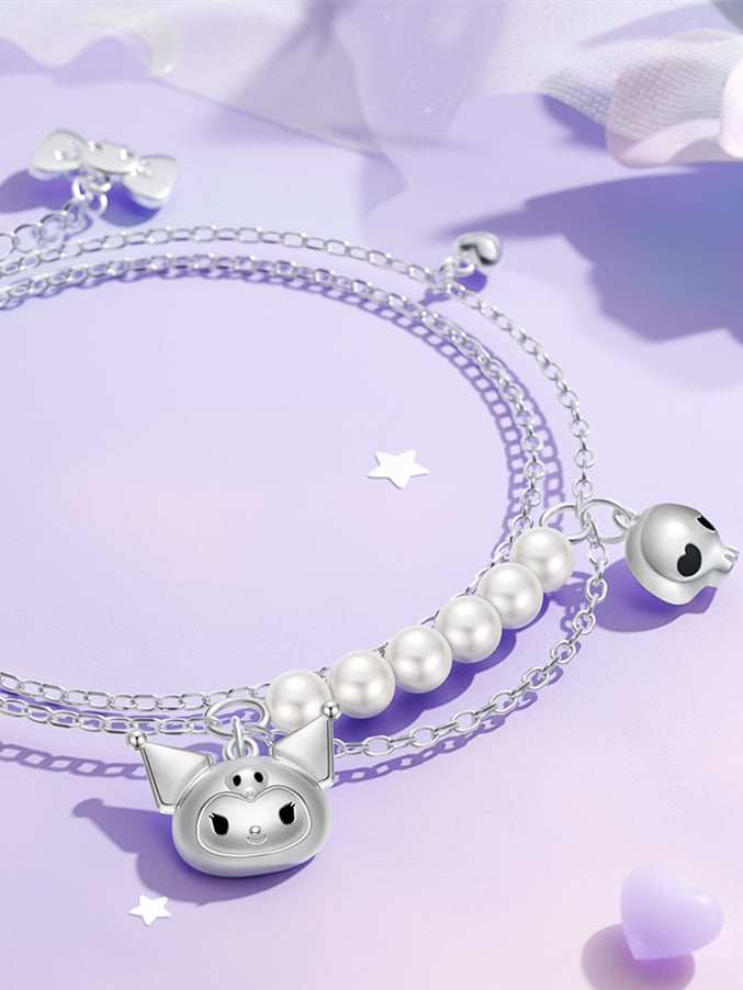 Silver Bracelet Kuromi Skull Charm Beads