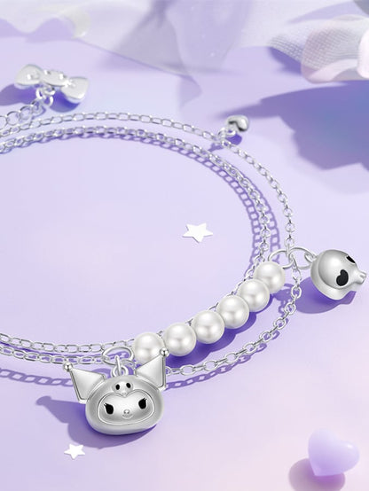 Silver Bracelet Kuromi Skull Charm Beads