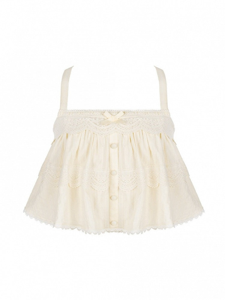 Beige Adjustable Strap Sleeveless Lace Top - With PUJI