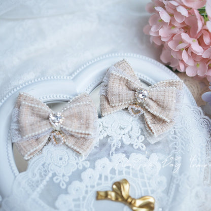 Black/Blue/Pink/Apricot Heart Rhinestone Jirai Kei Bow Hairclips