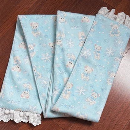 White / Black / Blue Bear and Snowflake Pattern Scarf
