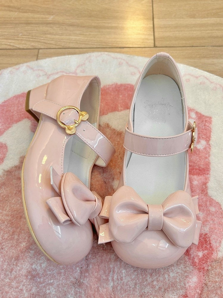 PU Pink Sweet Lolita Round-toe Mary Janes with Bow Details & Teddy Bear Snap Closure