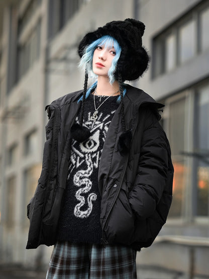 with Mythical Faux Sweater Gothic Jacquard Cheongsam Mink Black Cat