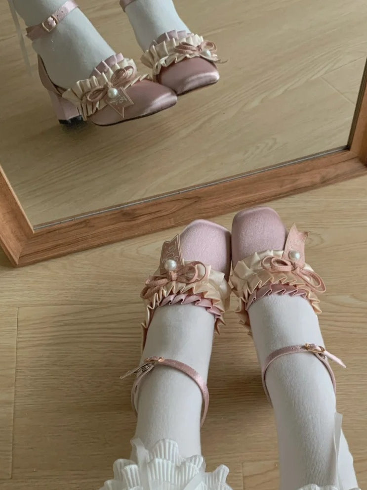 Lolita - Bow Mid-heel Sophisticated Layered Sandals Details Light Gather Pink Detachable