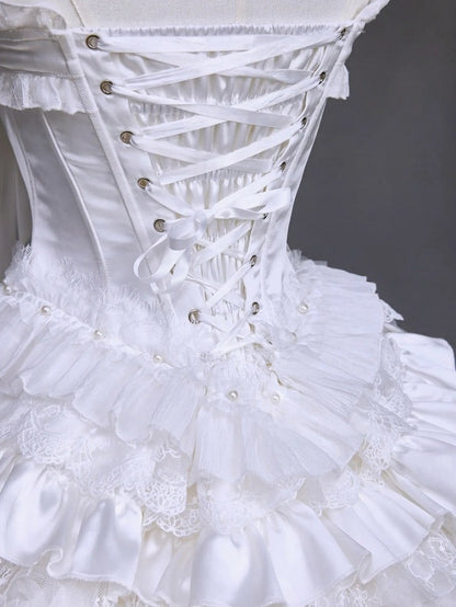 White Hime Lolita Elegant JSK Set with Cape and Overlay - Airfreeing