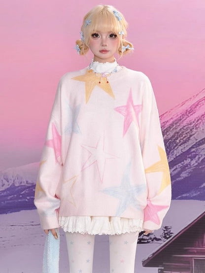 Weicher Rundhalspullover mit rosa Graffiti-Stern