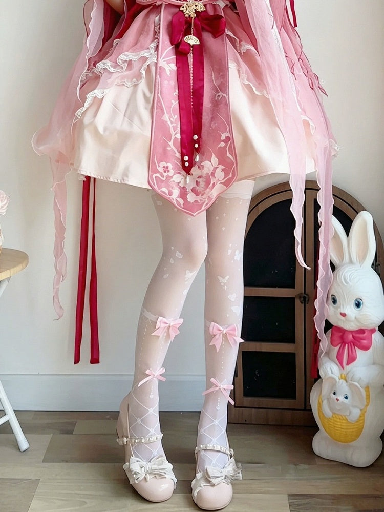 Lolita Overknee Stockings with Butterfly Print & Bows, 4 Colors - Milkcat Studio