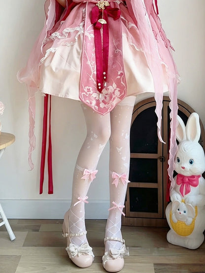 Lolita Overknee Stockings with Butterfly Print & Bows, 4 Colors - Milkcat Studio