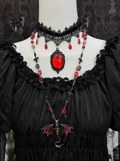 Black Gothic Lace Rhinestone Choker in Two Tones - Boobi Shop