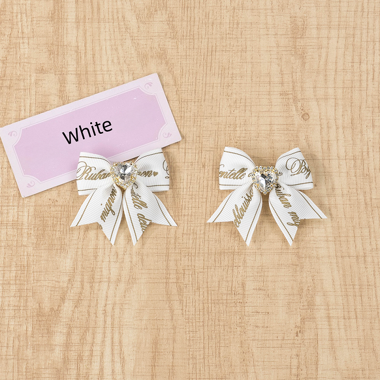 Letter Kei Rhinestone Bow Hairclips Jirai Black/Pink/White