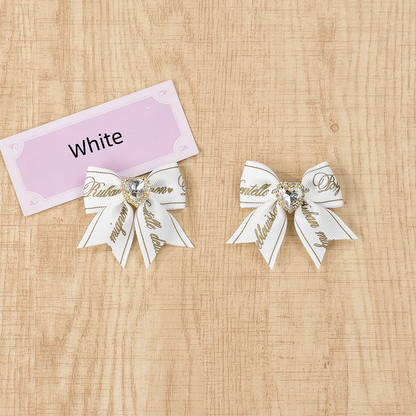 Letter Kei Rhinestone Bow Hairclips Jirai Black/Pink/White
