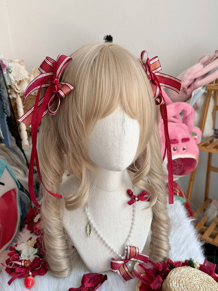Long Ribbon Lolita Decorations Red Hairclip Strawberry Bow