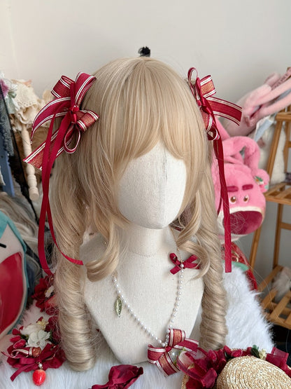 Long Ribbon Lolita Decorations Red Hairclip Strawberry Bow
