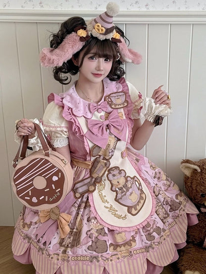 Chocolate Donut Round Lolita Bag with Crossbody Strap and Top Handle - Sheep Puff Bag