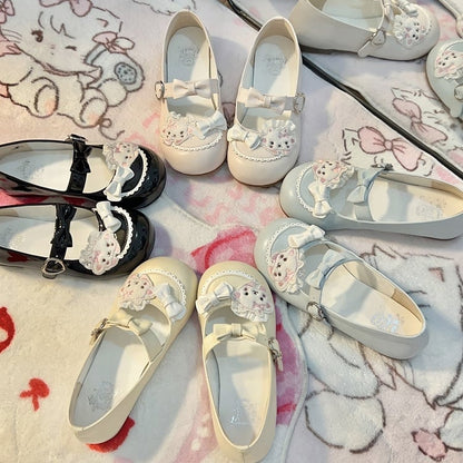 Themed with Sheep Heart Snap Blue Bow PU Decor Jane Sweet Lolita Closure Shoes Mary