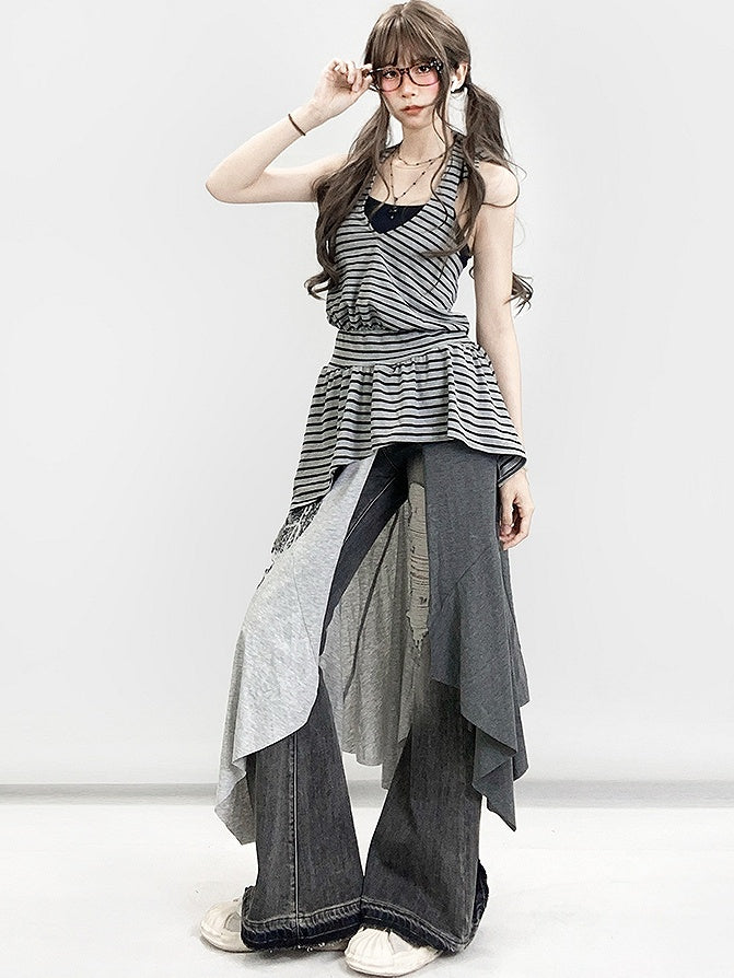 Shorts Saum Schwarz Schlitz Mit Buchstaben Asymmetrische Seite Rock Grau Druck Glamorous