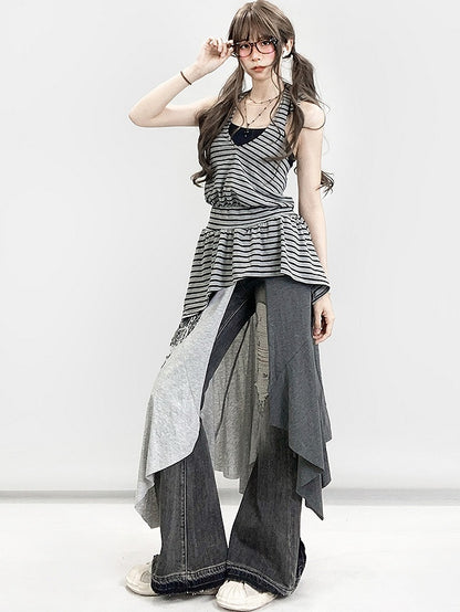 Shorts Saum Schwarz Schlitz Mit Buchstaben Asymmetrische Seite Rock Grau Druck Glamorous