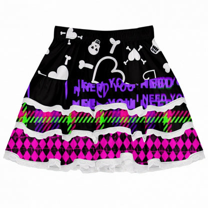 レッドダイヤモンドハート柄プリントY2Kスケルトンスカートローズボーンティアード