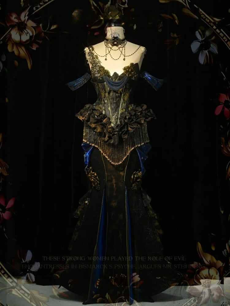 ブラック＆ゴールドゴスローズピンマーメイドスカート