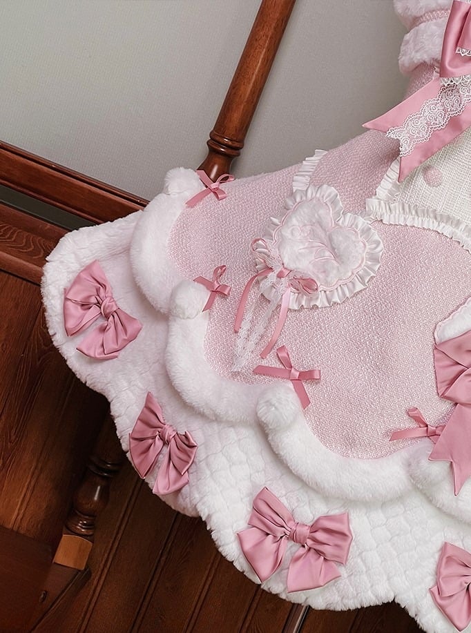 White Bow Applique Sweetheart Plush Pink Details Lolita Dress with and Sweet Accents