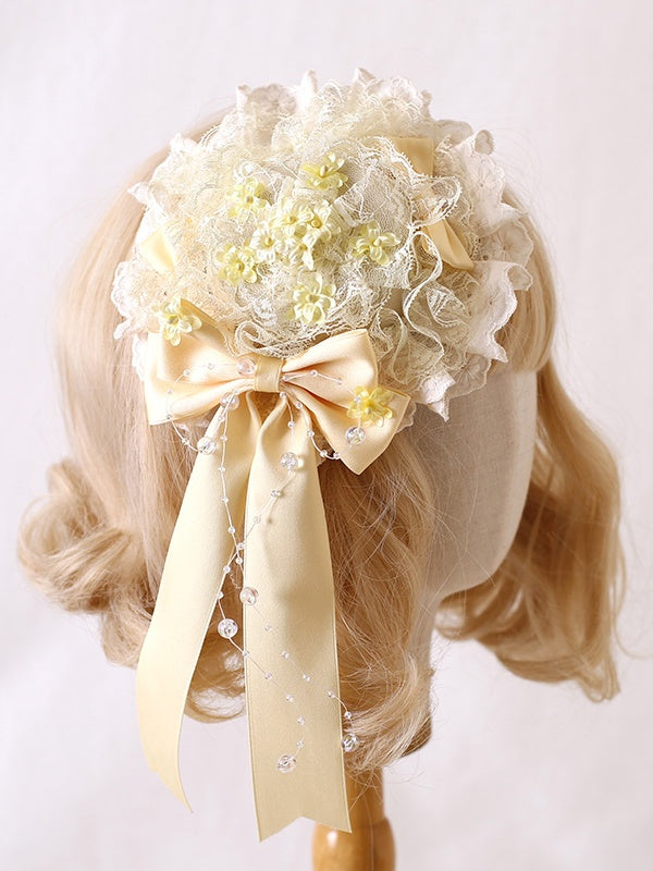 Lace Hat Yellow Lolita Creamy Osmanthus Sweet Mini Bowknot
