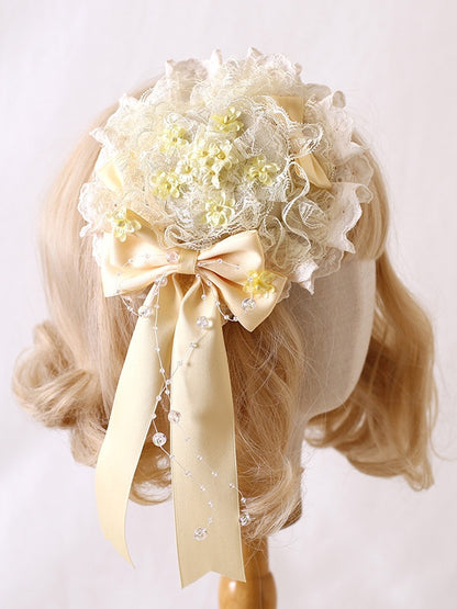 Lace Hat Yellow Lolita Creamy Osmanthus Sweet Mini Bowknot