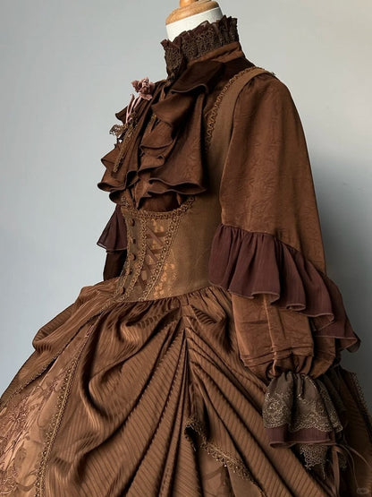 Lolita Brown Bust with Under Waist Embroidery Dress Detail Gothic Boned