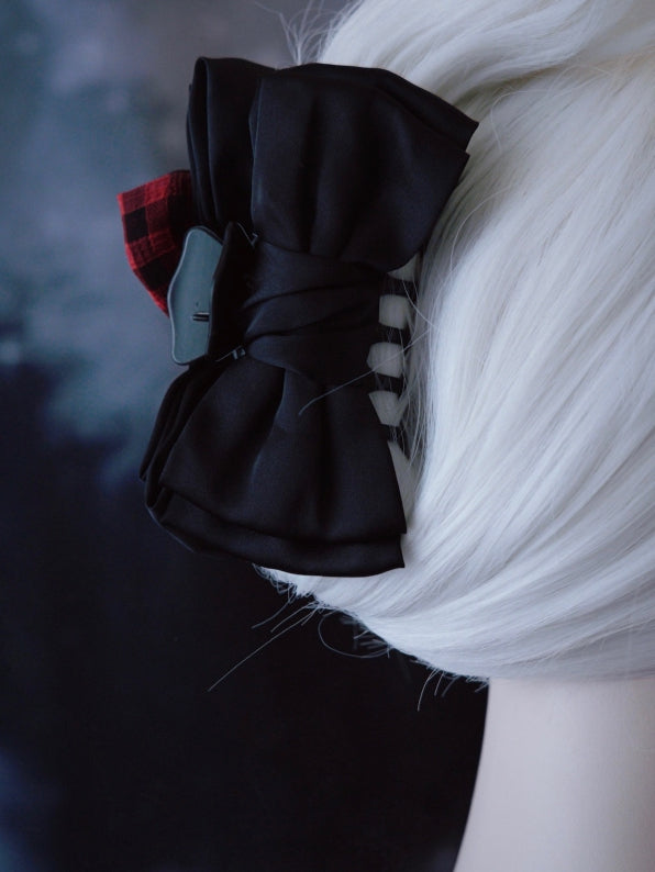 Pattern Claw Clip Red With Plaid Black Bowknot