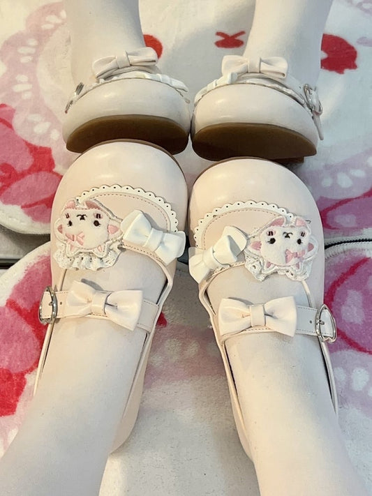 Bow Pink Sheep Accents Sweet Flats Black Lolita Theme with