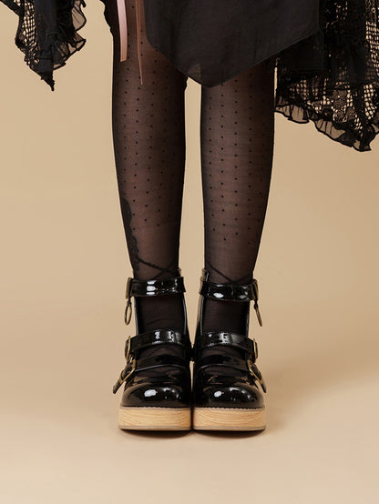 Straps Toe with Polished cm Ankle Sole Round Platform Black Buckle Vintage 3 Wedge Boots 3–5