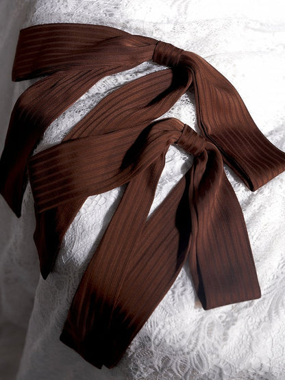 Lolita Gestreifte Schleifenbrosche Schwarz/Grau/Braun