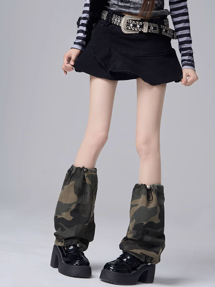 Jambières à cordon de serrage motif camouflage Wasteland Punk