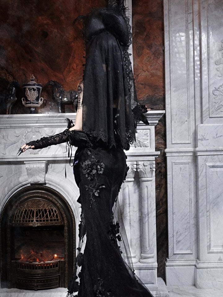 Mesh Accent with Flower Bow Black Mermaid Skirt Rose Beaded Shimmering Panels Purple