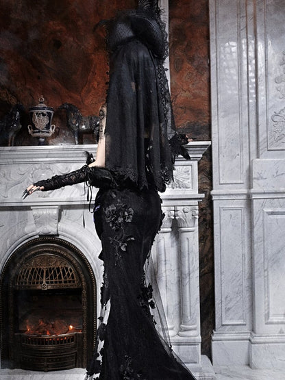 Mesh Accent with Flower Bow Black Mermaid Skirt Rose Beaded Shimmering Panels Purple