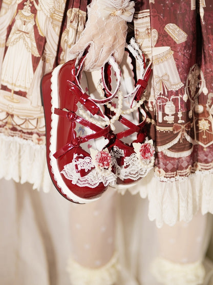 Design Trim Platforms Buckle Red Chain Bow Lace With Heart Detachable at Floral Beaded Top