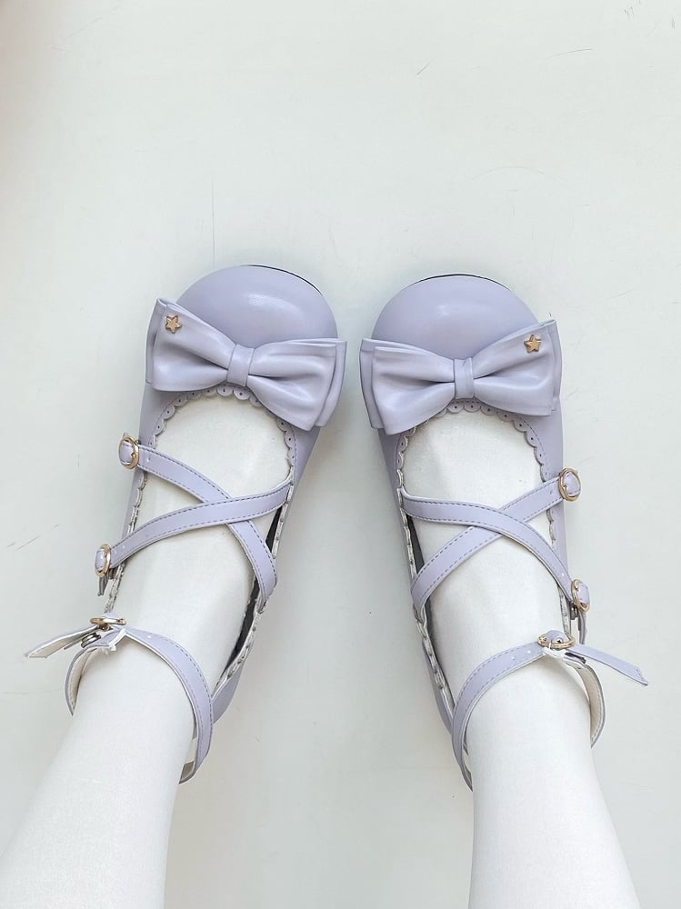 Trim Lolita Straps Janes Scalloped Heeled Purple Mary Sweet - 3cm/5cm Crisscross