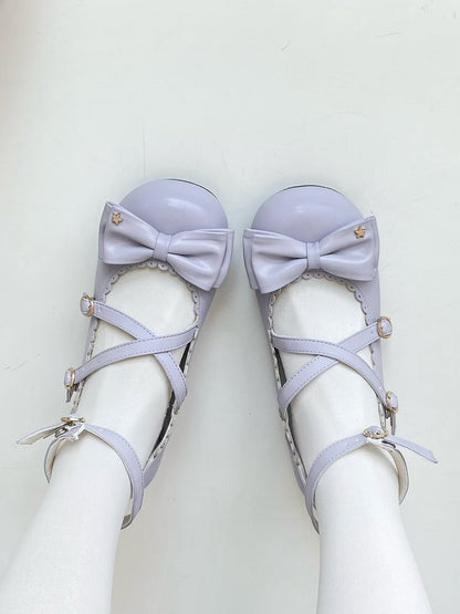 Trim Lolita Straps Janes Scalloped Heeled Purple Mary Sweet - 3cm/5cm Crisscross