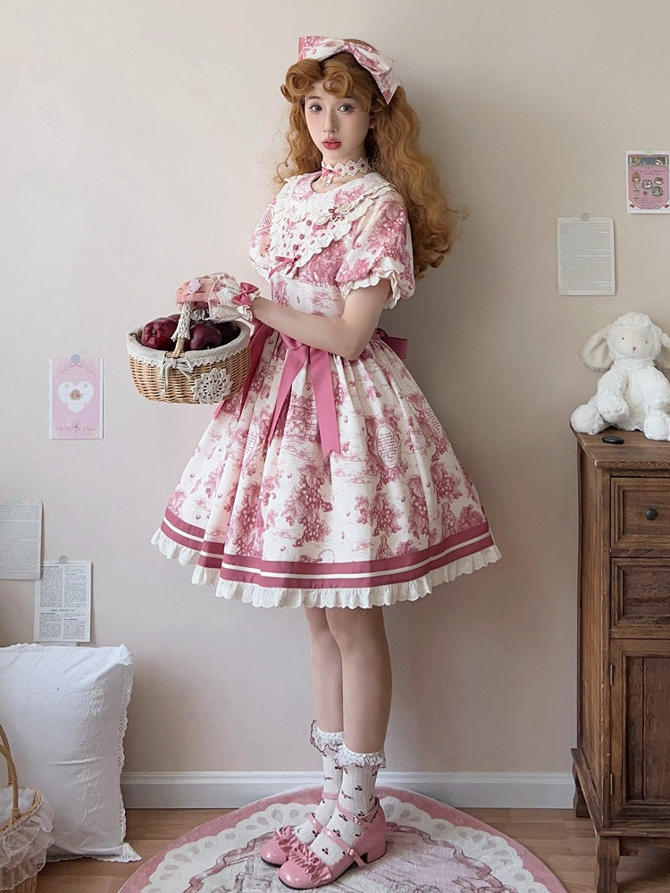 Collar Sleeves Peter Print Short Grapes Dress Pan Pink Lolita