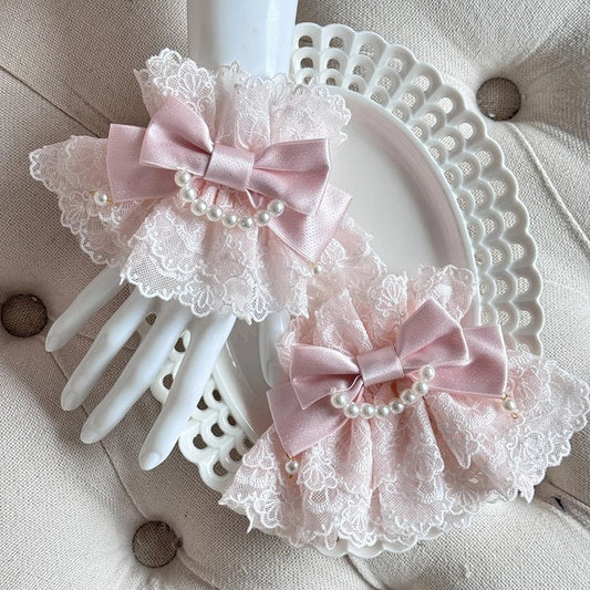 Pastel Pearl Pink (Lace Accents) Wrist Lolita Cuffs