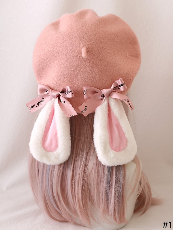 Cute Lolita of Options Berets Bunny Plush Droopy-Eared 2