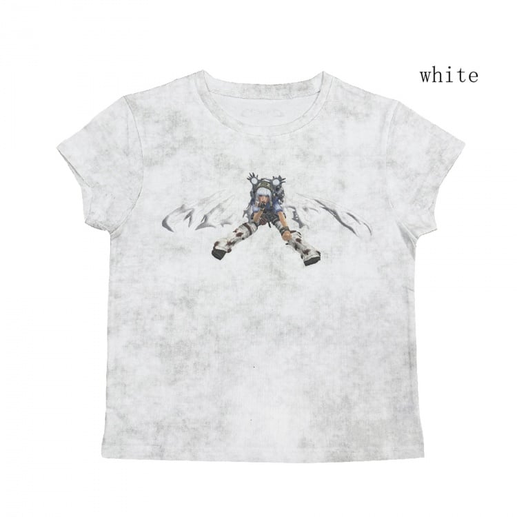 Weiß-graues Cyberpunk-Grafik-T-Shirt