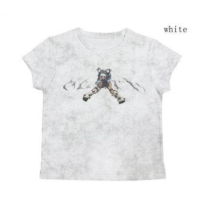 Weiß-graues Cyberpunk-Grafik-T-Shirt