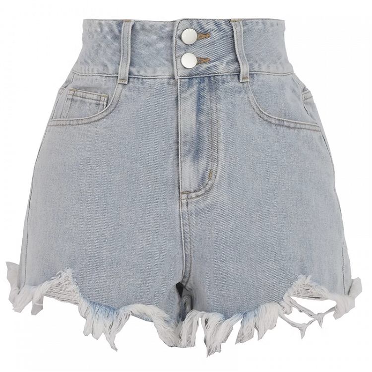 Jeansshorts mit offenem Saum in Blau mit hohem Bund