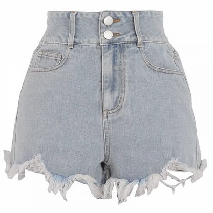 Jeansshorts mit offenem Saum in Blau mit hohem Bund