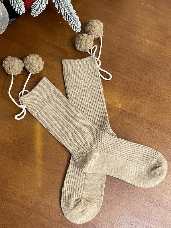 ポンポン付きホワイトスイートカーフソックス